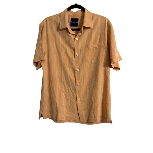 TOMMY BAHAMAS Silk Orange Stripe Button Down Shirt sz. Large - Picture 1 of 5
